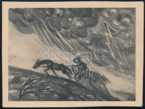 Kertes-Kollmann Jenő (1904-1974): Ünnepi-újévi rajz, 1960. Akvarell, tus, karton, jelzett. 15x10 cm...