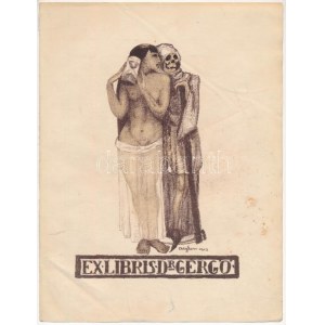 Sassy Attila (1880-1967): Ex libris dr. Gergő, 1913. Litográfia, papír. jelzett a litográfiánn (Aiglon és Sassy)...