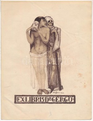 Sassy Attila (1880-1967): Ex libris dr. Gergő, 1913. Litográfia, papír. jelzett a litográfiánn (Aiglon és Sassy)...