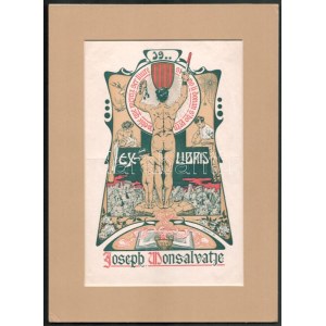 Renart, García Joaquim (1879 - 1961): Ex libris Jospeh Monsalvatje (szecessziós ex libris), 1903 körül. Színes nyomat...
