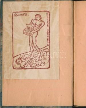 Egry József (1883-1951): Ex libris Nágel József. Klisé, papír, jelzett a dúcon. Elszíneződött. Karinthy Frigyes...