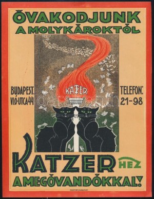 Óvakodjunk a molyoktól - Katzerhez a megóvandókkal, kisplakát, litográfia, papír, Seidner, Bp....