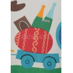 Gönczi-Gebhardt Tibor (1902-1994): Kellemes húsvéti ünnepeket kíván a Közért, 1971-75 körül. Reklámplakát, ofszet...