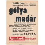 "Gólya madár (...)", Igmándi keserűvíz kisplakát, papír, Globus-Nyomda, Bp., lapszéli egészen apró szakadással...