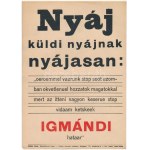 "Nyáj küldi nyájnak nyájasan (...)", Igmándi keserűvíz kisplakát, papír, Globus-Nyomda, Bp....