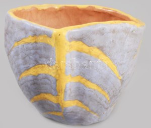 Gorka Lívia (1925-2011): Türkiz-sárga madaras váza, festett mázas kerámia, jelzett, hibátlan m: 12 cm, d: 14 cm...
