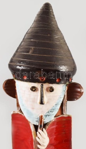 Papp János István (1934-2004): Nagyméretű mázas kerámia figura, kézzel festett, alján jelzett...