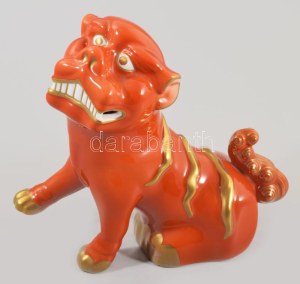 Herendi Foo kutya kapuőrző oroszlán figura. Jelzett, kézzel festett, hibátlan, m: 14,5 cm //...