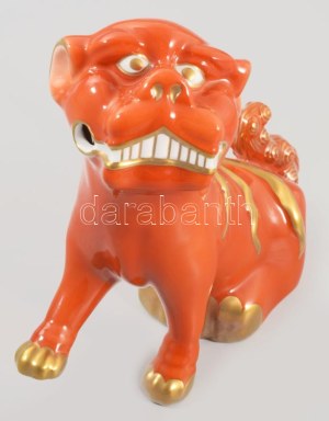 Herendi Foo kutya kapuőrző oroszlán figura. Jelzett, kézzel festett, hibátlan, m: 14,5 cm //...