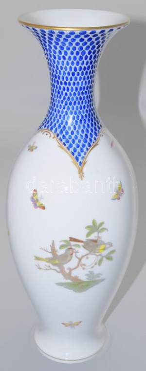 Herendi Rothschild mintás váza kék halpikkelyes díszítéssel (RO-EB). Jelzett, hibátlan, m: 33 cm //...