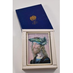 Hollóházi Szász Endre porcelánkép: Lovag. Porcelán, jelzett, 2002 Magyar Termék - Nagydíj, hibátlan, 19,5x14...