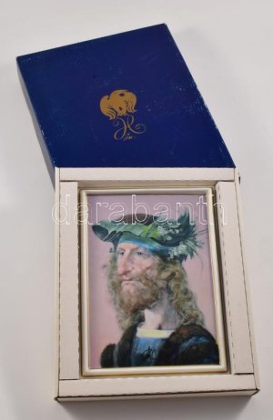Hollóházi Szász Endre porcelánkép: Lovag. Porcelán, jelzett, 2002 Magyar Termék - Nagydíj, hibátlan, 19,5x14...