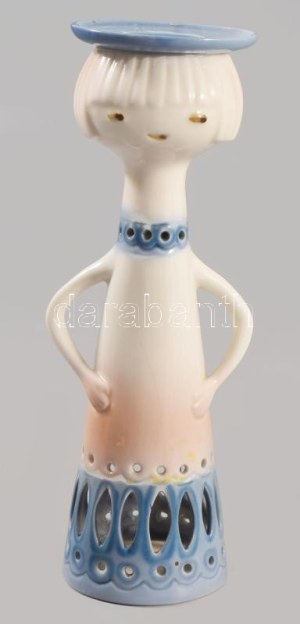 Aquincum aquazur gyertyatartó leányka. Kézzel festett, jelzett, hibátlan. terv: Őz-Szabó Antónia.16 cm //...