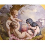 1781 Sevres porcelán kaspó. DD dátum jelzéssel LG ( Le Guay ) porcelánfestő jelzésével. Puttókat ábrázoló jelenetekkel...
