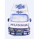 Gzhel porcelán Volkswagen kisteherautó, International Police-Motor Corporation logójával, jelzett, kézzel festett...