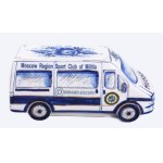 Gzhel porcelán Volkswagen kisteherautó, International Police-Motor Corporation logójával, jelzett, kézzel festett...