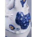 Zsolnay kisplasztika - Faun és asszonya. Formába öntött, kékkel festett és aranyozott porcelán. Török János (1932-1996...