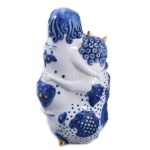 Zsolnay kisplasztika - Faun és asszonya. Formába öntött, kékkel festett és aranyozott porcelán. Török János (1932-1996...