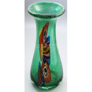 Murano Teone nagyváza. Multicolor murrine szeletekkel és anyagában ezüstlemezekkel díszített vastag...