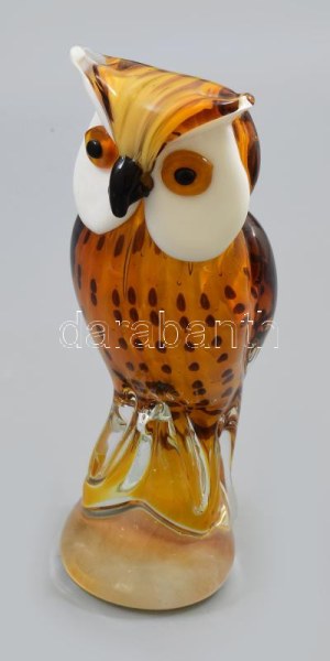 Murano bagoly. Anyagában részben színezett szakított üveg, jelzés nélkül, hibátlan, m: 22,5 cm /// Murano owl...