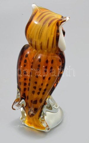 Murano bagoly. Anyagában részben színezett szakított üveg, jelzés nélkül, hibátlan, m: 22,5 cm /// Murano owl...