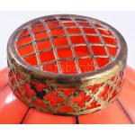 Cseh art deco ikebana váza. Hálóba fújt hutaüveg, hibátlan,. d: 16 cm, m: 12 cm /// Czech Art Deco ikebana vase. Netz...