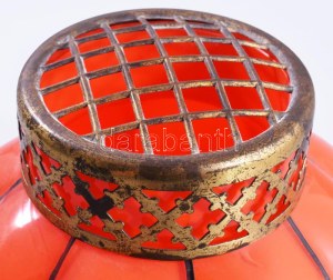 Cseh art deco ikebana váza. Hálóba fújt hutaüveg, hibátlan,. d: 16 cm, m: 12 cm /// Czech Art Deco ikebana vase. Netz...