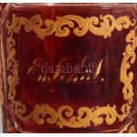 Nagyméretű biedermeier címeres emlékpohár. cca 1850/70, Parád, bíborpácolt, zománcfestett üveg...