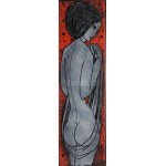 Lőrincz Vitus (1933-): Akt hátulról. Tűzzománc, rézlemez 48x15 cm Háttér 68x30 cm