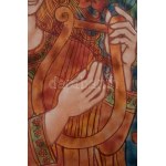 Lőrincz Vitus (1933-): Lantos lány. Tűzzománc, rézlemez 48x20 cm Fa keretben., 58x33 cm Jelzett /// Vitus Lőrincz (1933...