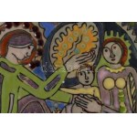 Fajka János (1935-2021): Falun. Ikonokhoz hasonló elrendezésű, 9 táblából összeálló tűzzománckép...
