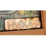 Fajka János (1935-2021): Falun. Ikonokhoz hasonló elrendezésű, 9 táblából összeálló tűzzománckép...