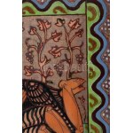 Stefániay Edit (1936-): Szerelmesek. Tűzzománc kép, kissé hiányos fa táblán, jelzett a hátoldalon, 20x20 cm //...