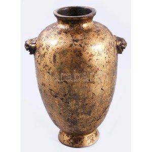 Aranyozott japán bronz váza. cca 19. sz. második fele, jelzés nélkül, kis kopással, m: 16 cm //...