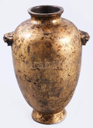 Aranyozott japán bronz váza. cca 19. sz. második fele, jelzés nélkül, kis kopással, m: 16 cm //...