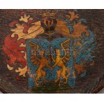Festett családi címeres fatál, 1935. A hátoldali felirat tanúsága szerint Saághy Sági Miklóstól származik...