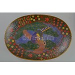 Cloissone kínáló pár - fenyőágon ülő madarak mintáival. Japán, Meidzsi-kor, cca 1850/70, rekeszzománc réz alapon...