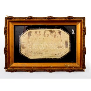 1922, Bécs, Brautwerben (udvarlás) - karcolt elefántcsontlap kép. Feliratozott, datált, üvegezett keretben, 6x10 cm //...