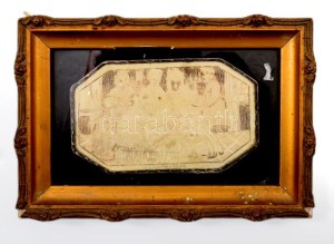 1922, Bécs, Brautwerben (udvarlás) - karcolt elefántcsontlap kép. Feliratozott, datált, üvegezett keretben, 6x10 cm //...