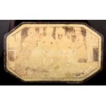 1922, Bécs, Brautwerben (udvarlás) - karcolt elefántcsontlap kép. Feliratozott, datált, üvegezett keretben, 6x10 cm //...