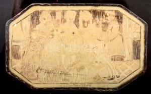 1922, Bécs, Brautwerben (udvarlás) - karcolt elefántcsontlap kép. Feliratozott, datált, üvegezett keretben, 6x10 cm //...