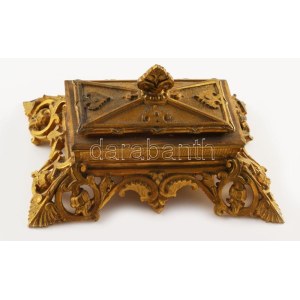 Szecessziós tűzaranyozott bronz bélyegtartó, 11,5x8x6 cm /// Art Nouveau fire-gilded bronze stamp box, 11...