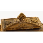 Szecessziós tűzaranyozott bronz bélyegtartó, 11,5x8x6 cm /// Art Nouveau fire-gilded bronze stamp box, 11...
