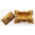 Szecessziós tűzaranyozott bronz bélyegtartó, 11,5x8x6 cm /// Art Nouveau fire-gilded bronze stamp box, 11...
