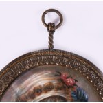 Miniatúra. Festett elefántcsont, XIX. sz. eleje. Réz keretben 6,5x8 cm Miniature. Painted ivory, early 19th century...