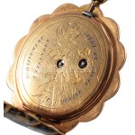 Női zsebóra. XIX. sz. közepe. 18K arany (Au) kézi zománcfestéssel. P. Aiguilles, jelzéssel, köves szerkezettel...
