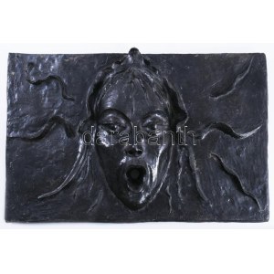 Horetzky (1969-): Medúza fej vízköpő. Patinázott bronz faliplakett, falikútnak is felszerelhető, cca 2005...