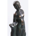 Liszkay Kováts Zoltán (1898-1967): Akt őzikével. Art deco patinázott bronz szobor, márvány talapzaton, cca 1930/40...