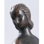 Liszkay Kováts Zoltán (1898-1967): Akt őzikével. Art deco patinázott bronz szobor, márvány talapzaton, cca 1930/40...