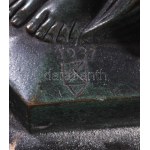 Liszkay Kováts Zoltán (1898-1967): Akt őzikével. Art deco patinázott bronz szobor, márvány talapzaton, cca 1930/40...